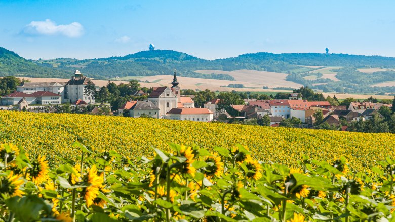 Die Marktgemeinde Ernstbrunn, im Hintergrund Oberleiser Berg und Buschberg, © Fotoclub Ernstbrunn | Hans Gumpinger